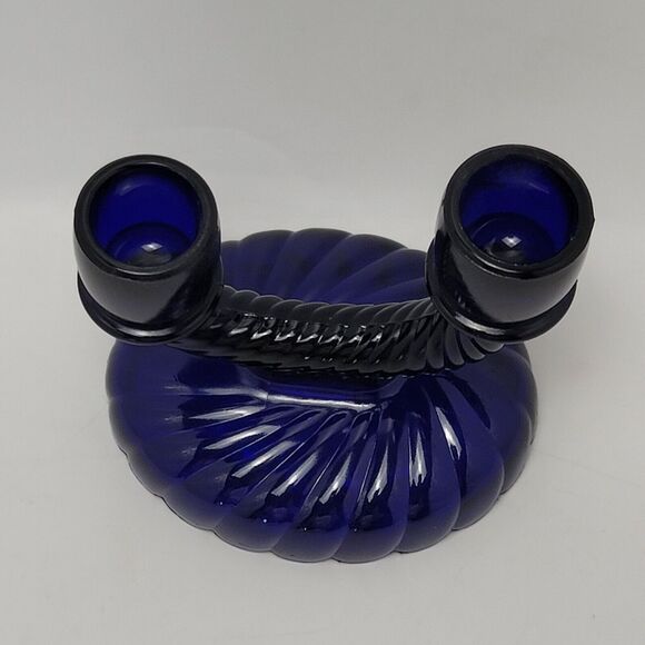 Imperial Glass Cobalt Blue Swirl Pattern Double Candle Stick Holder 1 Pc - Picture 2 of 8